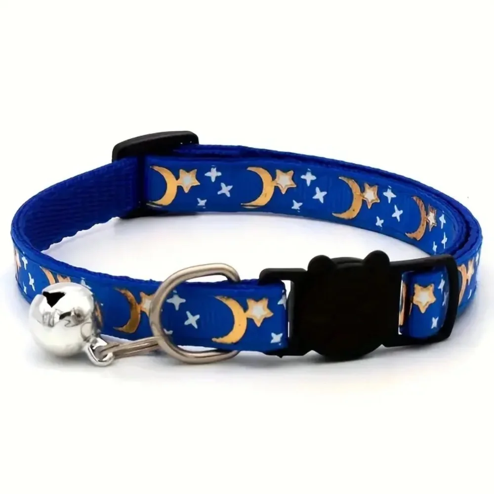 NEW! Adjustable Break Away Cat & Small Dog Moon and Stars Collars with B…